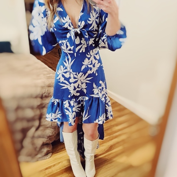 NWT Alexis for Target Floral Tie Front High Low Dress blue ruffle - Picture 1 of 6